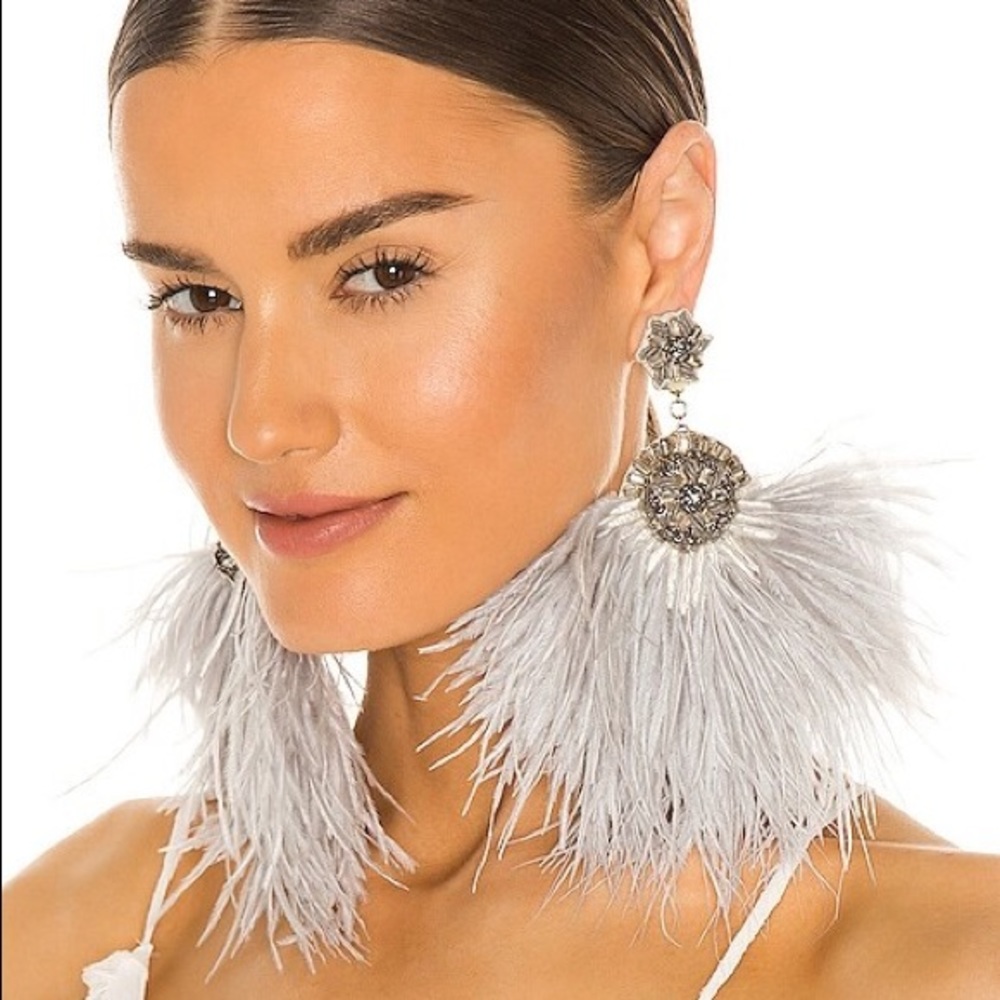 Ranjana Khan Ostrich Feather & Burnt Crystal Earrings